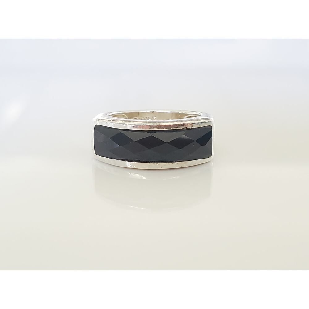 Vintage CFJ Sterling Silver Onyx Ring Band